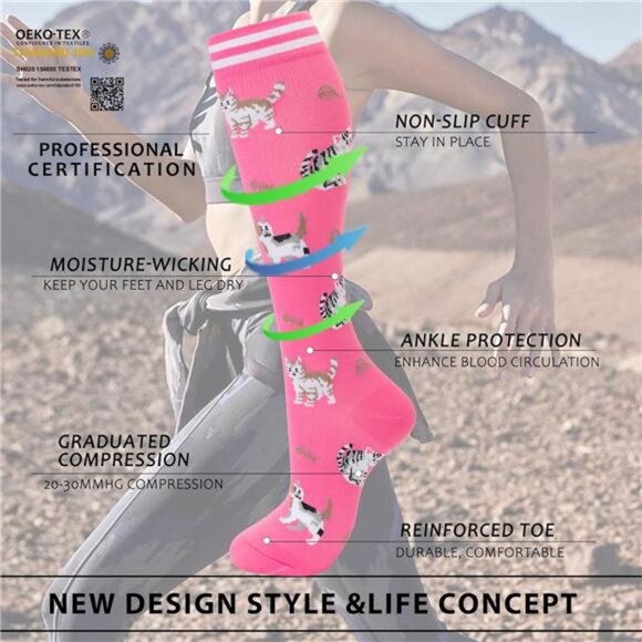 Compression Socks Women Men 4 Pairs, Knee High Support Socks for - Picture 3 of 6